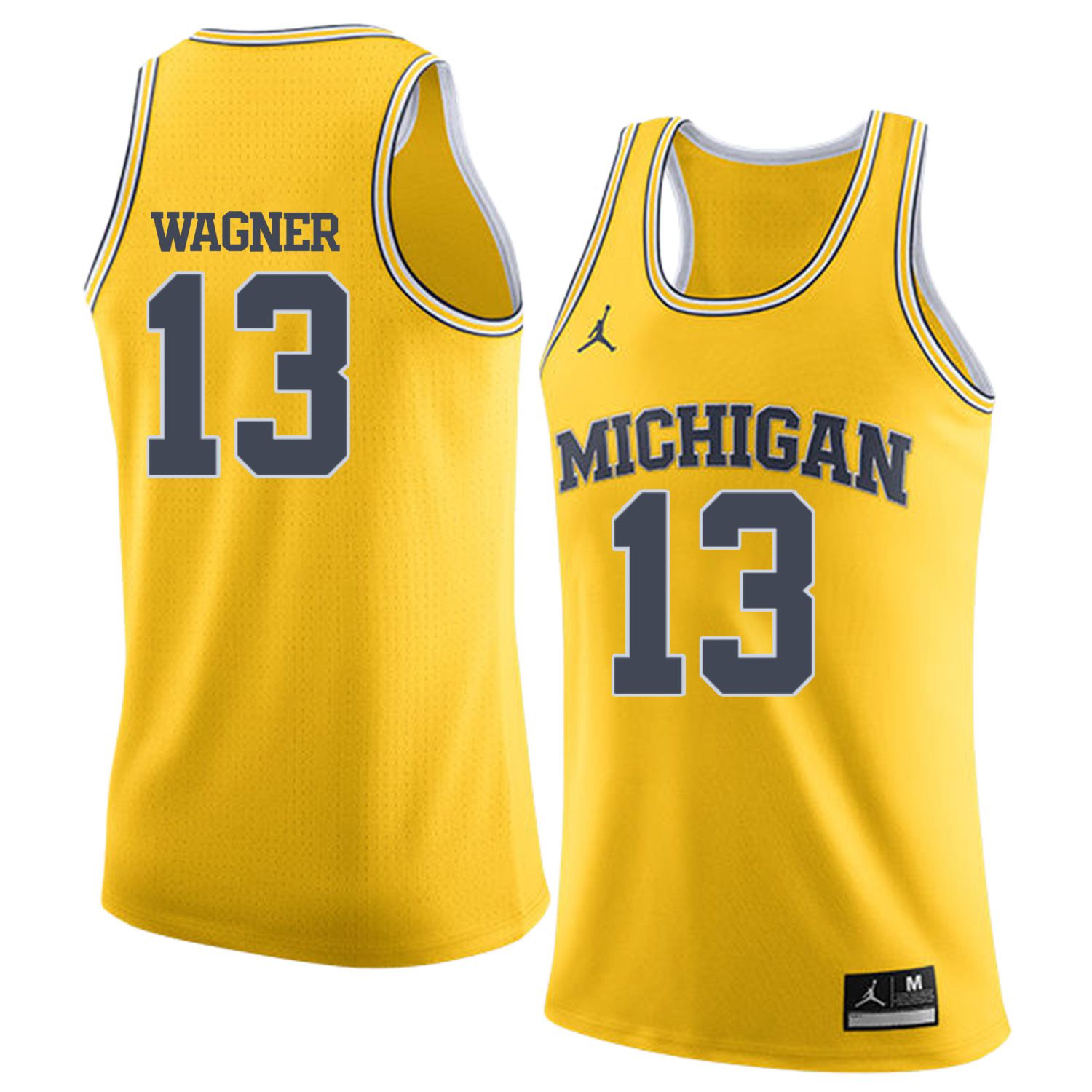 Men Jordan University of Michigan Basketball Yellow 13 Wagner Customized NCAA Jerseys